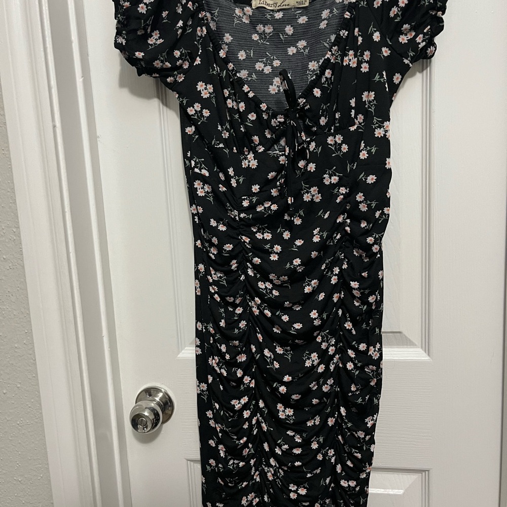 Liberty Love Black Midi Dress with Cap Sleeves